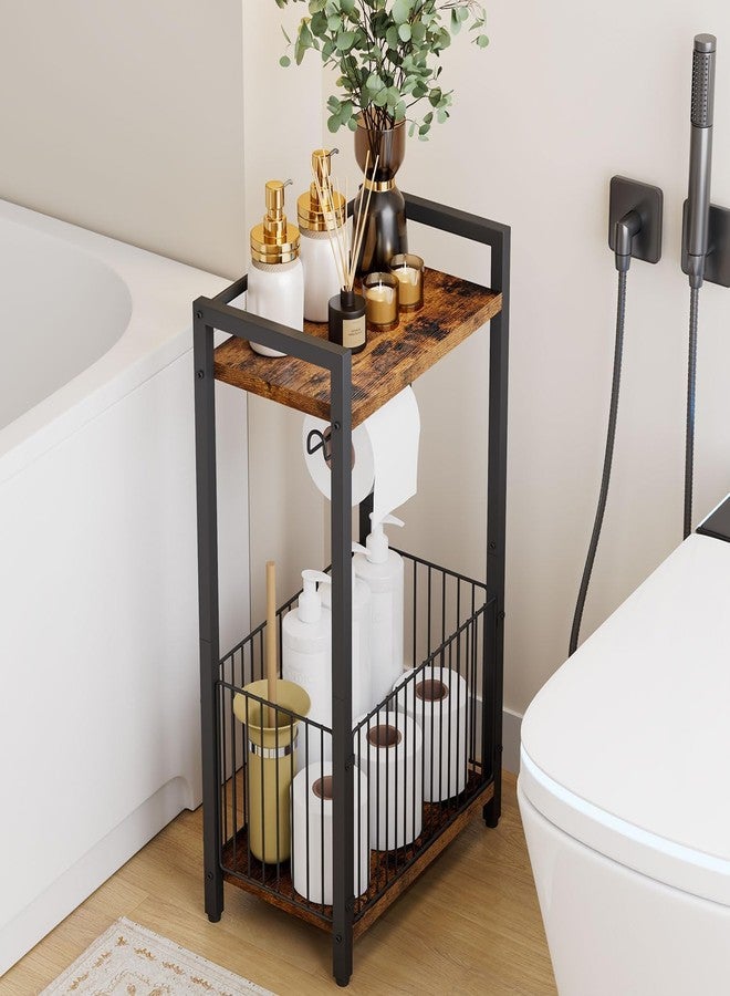 OGFC 58511 Freestanding Toilet Paper Holder Stand with Storage Shelf,Bathroom Toilet Tissue Roll Dispenser with Extra Space for Rolls, Magazines, Wet Wipes Brown - Image 5